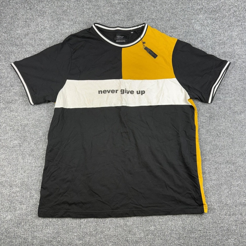 Cactus Man Shirt Mens 4XL Yellow Black‎ Never Give Up Colorblock Graphic Tee